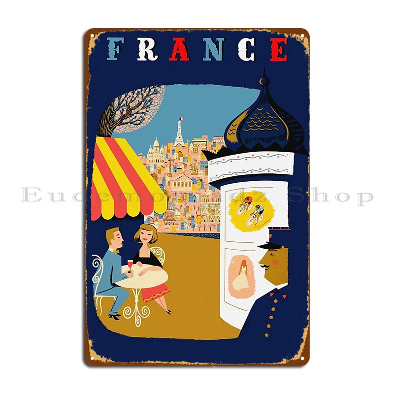 Home Cinema France - Vintage Francia acera cafetería viaje cartel